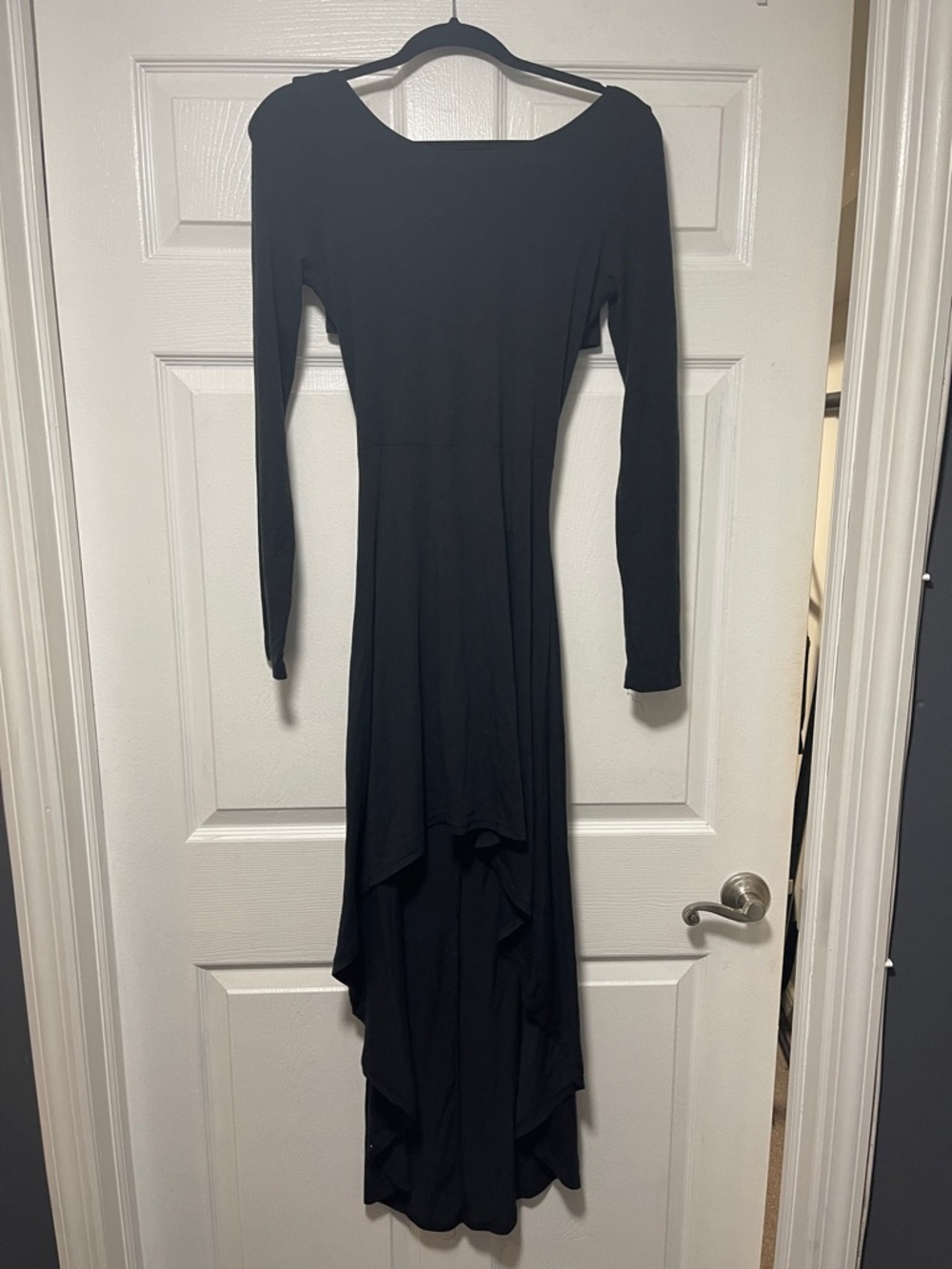 Elegant Black Long-Sleeve High-Low Dress